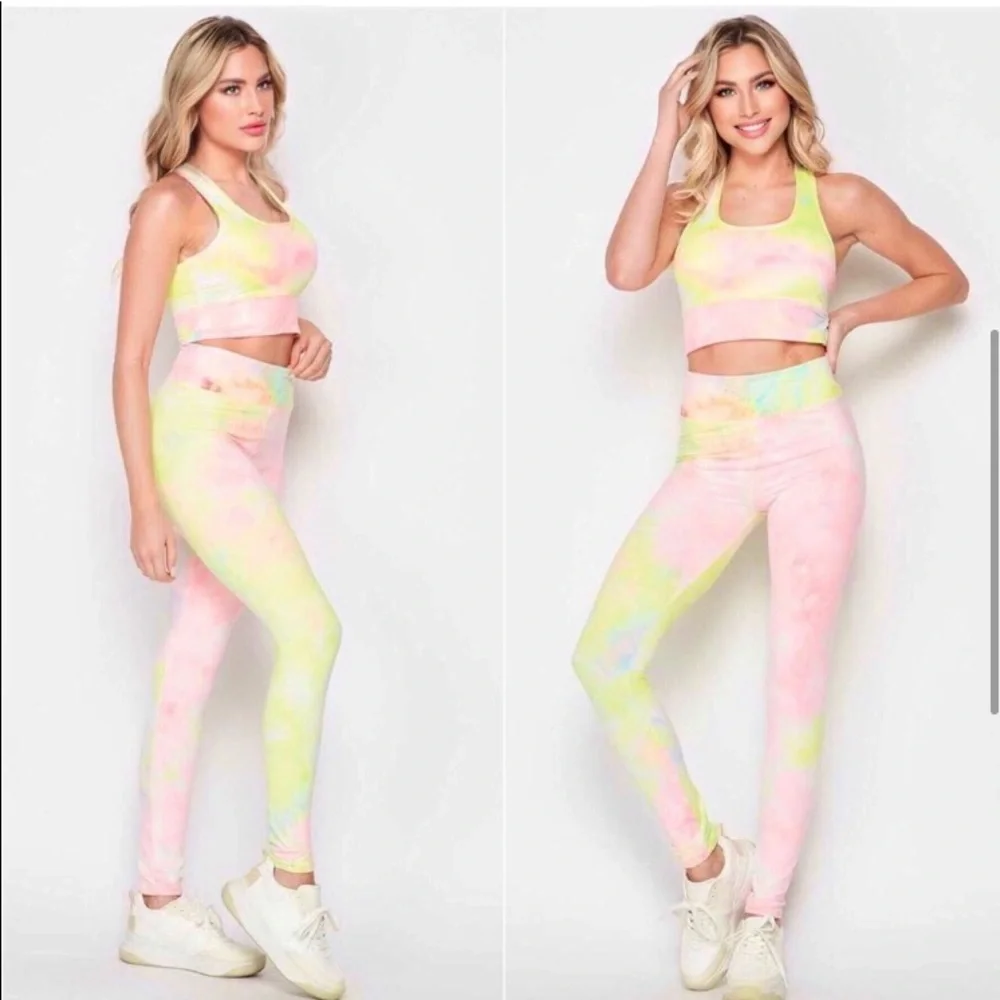 LAST ONE: Sherbet neon tie dye buttery soft yoga activewear set - Picture 5 of 6